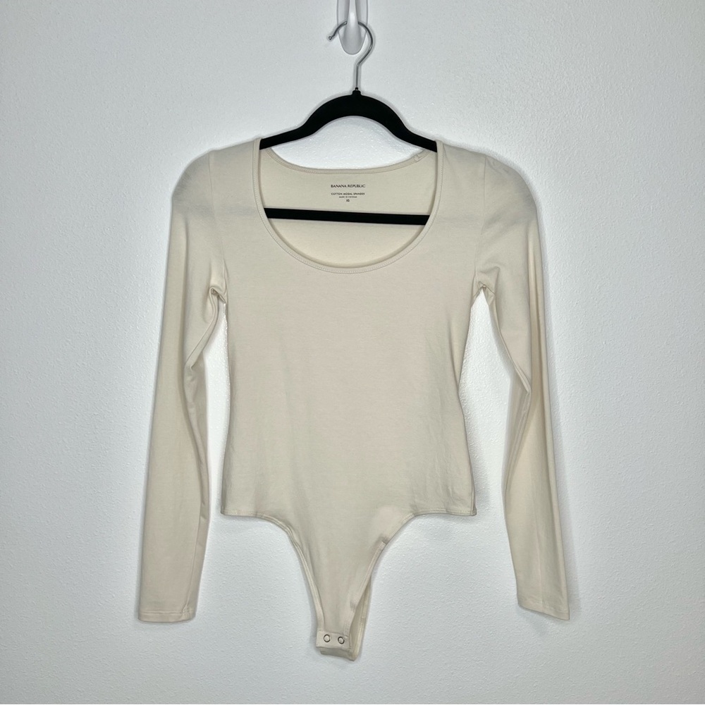 Banana Republic Scoop Neck Modal Bodysuit Cotton Cream White Size X-Small